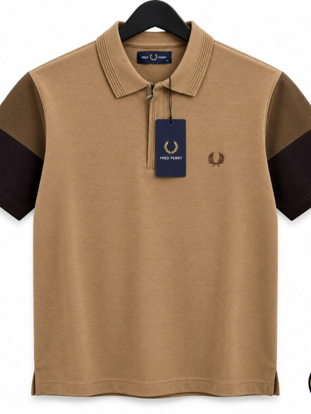 Fred Perry Men’s Tan Colorblock Polo Shirt NWT | Embroidered Logo Short Sleeve